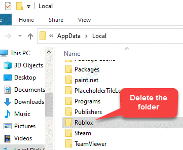 File Explorer Навигирайте до потребители Appdata Roblox Folder Delete