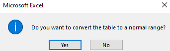 „Excel“ išsiliejimo klaidos patvirtinimo dialogo langas