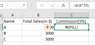 „Excel“ išsiliejimo klaidų diapazonas yra per didelis