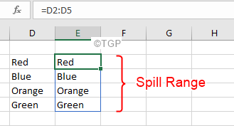 „Excel“ išsiliejimo klaidų išsiliejimo diapazonas