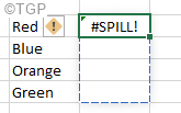 „Excel“ išsiliejimo klaidų ekranas