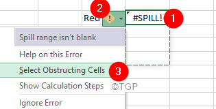 „Excel“ išsiliejimo klaida Pasirinkite blokuojančius langelius
