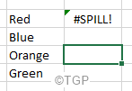 „Excel“ išsiliejimo klaida, trukdanti paryškinti langelį