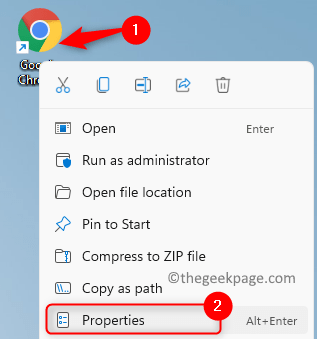 Google Chrome-eigenschappen Min
