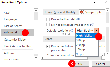 Upplösning för Powerpoint-alternativ
