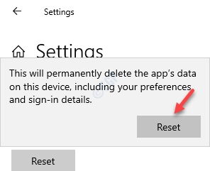 Beállítások Reset Reset Prompt Nyomja meg újra a Reset gombot