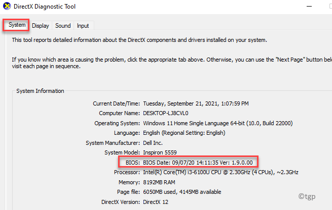 Directx 诊断工具 System Tab Bios Bios Version Exit Min