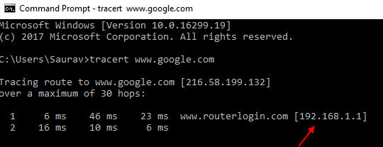 Tracert IP adresy smerovača