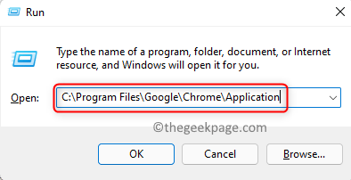 הפעל פתח את תיקיית היישום של Google Chrome Min