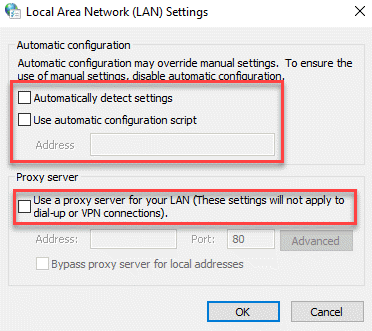 Lan-inställningar Automatisk konfiguration Proxyserver Avmarkera Ok