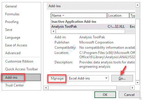 Επιλογές Excel Προσθήκη Ins Manage Go