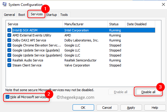 시스템 구성 서비스 모두 숨기기 Microsoft 모두 비활성화 최소