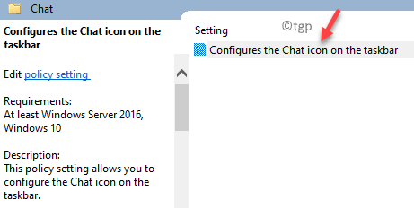 Editor de Diretiva de Grupo Local Navegar para Bate-papo Configura o Ícone de Bate-papo na Barra de Tarefas Clique duas vezes em Min