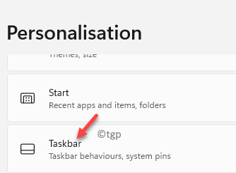 Barra de tarefas de personalização de configurações