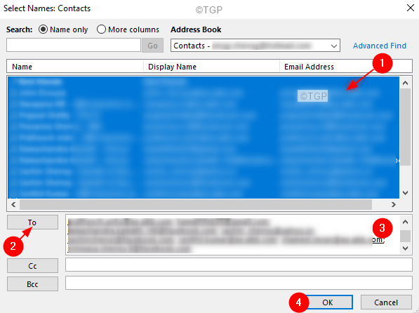 Lista de direcciones de correo mín.