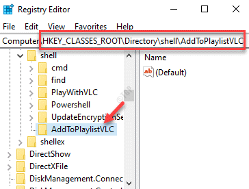 Editor do Registro Navegue até o diretório do Shell Addtoplaylistvlc