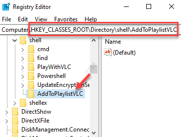 Registro rengyklė Eikite į „Shell“ katalogą Addtoplaylistvlc