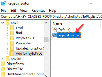 Pervardykite naują eilutės vertę kaip „Legacydisable“.