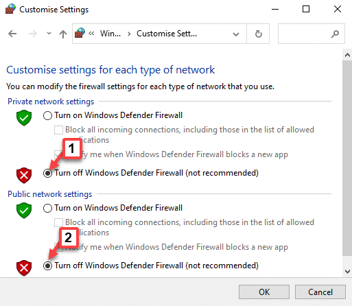 Prilagajanje nastavitev Izklop požarnega zidu Windows Defender (ni priporočljivo) V redu