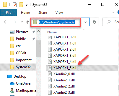 File Explorer นำทางไปยังโฟลเดอร์ System32 วางไฟล์ Xapofx1 5.dll