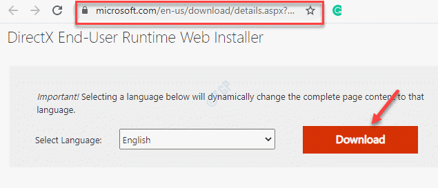 เบราว์เซอร์ เยี่ยมชม Directx Link ดาวน์โหลด