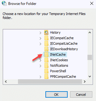 تصفح للوصول إلى مجلد مستخدمي المجلد C Drive Windows Inetcache