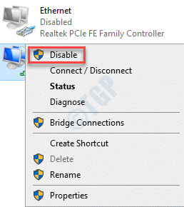Ağ Bağlantıları Ağ Bağdaştırıcısı Sağ Tıkla Devre Dışı Bırak