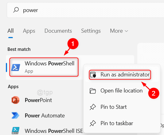 เปิด Powershell Run ในฐานะผู้ดูแลระบบ Win11