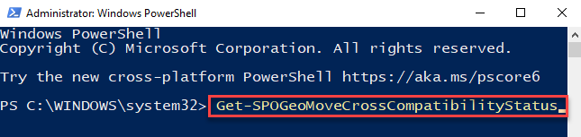 Windows Powershell (ผู้ดูแลระบบ) เรียกใช้คำสั่งสำหรับความเข้ากันได้ของตำแหน่งทางภูมิศาสตร์ Enter