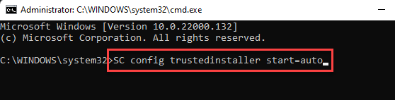 Eingabeaufforderung (admin) Führen Sie den Befehl aus, um den Installationsdienst für Windows-Module zu starten