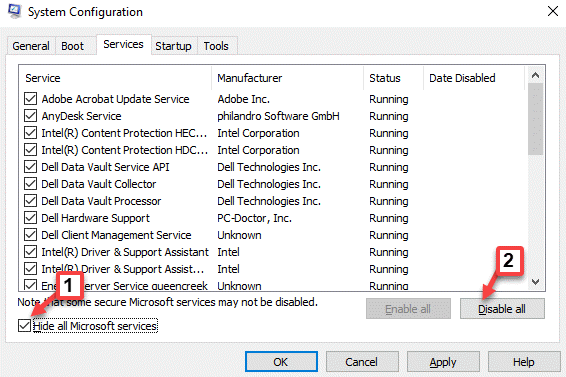 Systemkonfiguration Alle ausblenden Microsoft-Dienste aktivieren Alle deaktivieren