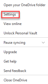 Systemfältet Onedrive App Hjälp och inställningar Inställningar