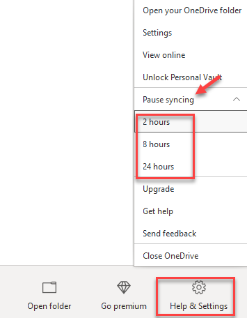 Onedrive App Hjälp och inställningar Pausa synkronisering Välj varaktighet