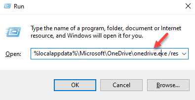 Kör kommandotyp kommando för att återställa Onedrive-appen Enter