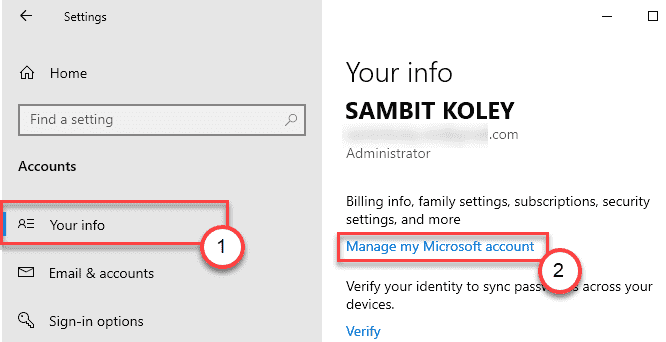 จัดการบัญชี Microsoft ของฉัน ขั้นต่ำ