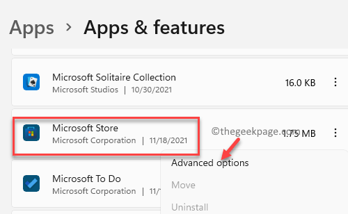 การตั้งค่า แอพ แอพและคุณสมบัติ รายการแอพ Microsoft Store Three Dots ตัวเลือกขั้นสูง Min