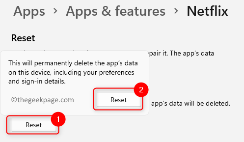 Netflix avancerade alternativ Återställ appmin