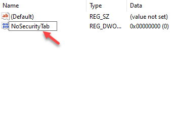 Nimeta ümber uus Dwordi väärtus Nosecuritytab