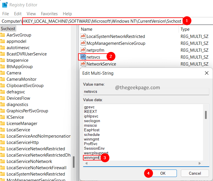 在 Netsvc 注册表项中添加 Winmgmt