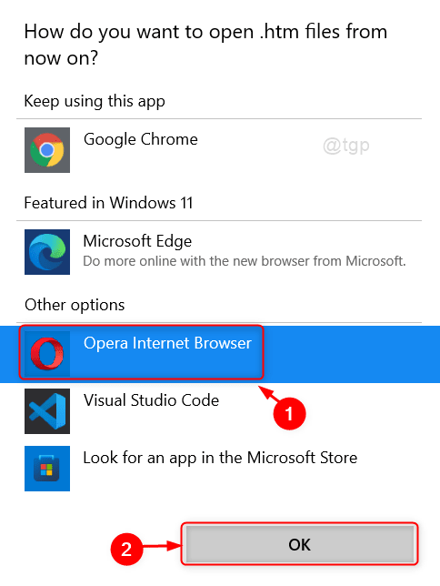 Définir Opera comme navigateur par défaut pour les fichiers Htm Win11