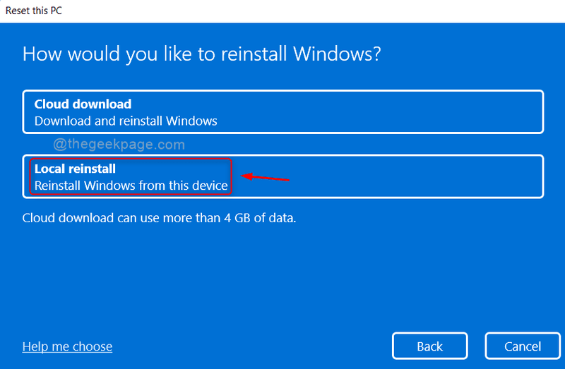 إعادة تثبيت الكمبيوتر المحلي إعادة تعيين Win11