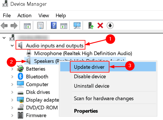 Administrador de dispositivos Actualizar controladores de audio Mín.