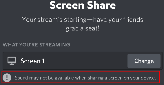 Discord Képernyőmegosztás Képernyők Hang nem elérhető Min