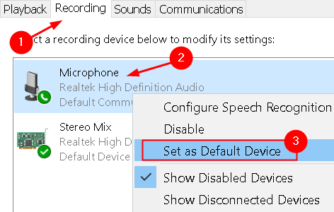 Micrófono establecido como dispositivo predeterminado Mín.