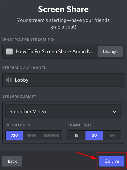 Discord alkalmazás képernyő megosztása Élő adás min