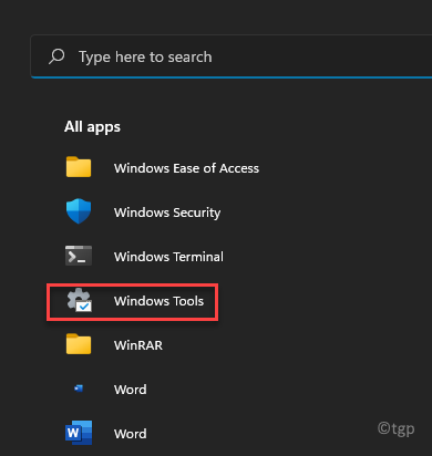 Iniciar todos os aplicativos Ferramentas do Windows