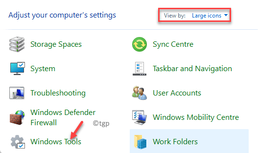Painel de controle Exibição por ícones grandes Ferramentas do Windows Min