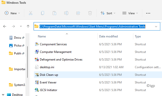 Win + E File Explorer Navegue até o caminho para abrir a pasta de ferramentas do Windows Min