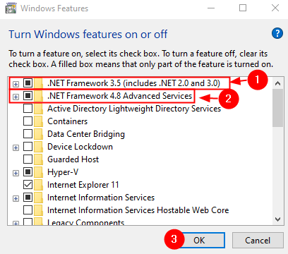 Net Framework inschakelen