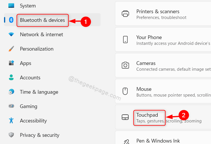 Bluetooth und Geräte Touchpad Win11